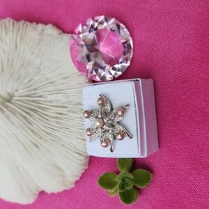 Camile Lucie Silver Ring Rhinestones & Perals Size 7